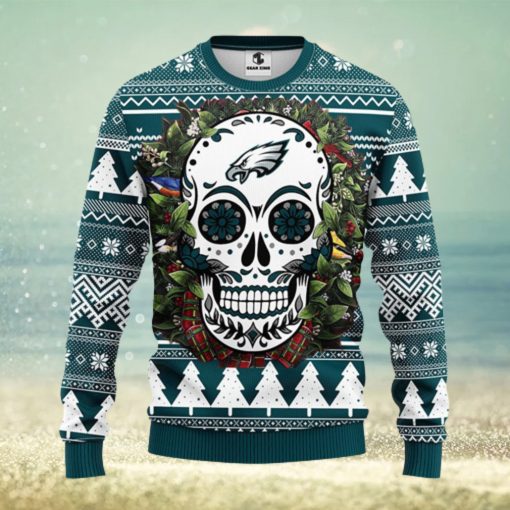 Philadelphia Eagles Skull Flower Ugly Christmas Ugly Sweater