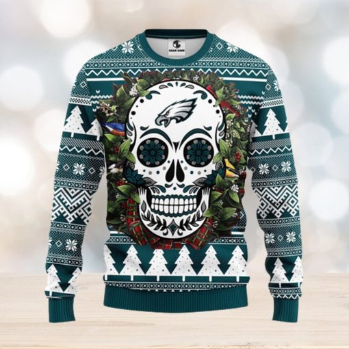 Philadelphia Eagles Skull Flower Ugly Christmas Ugly Sweater