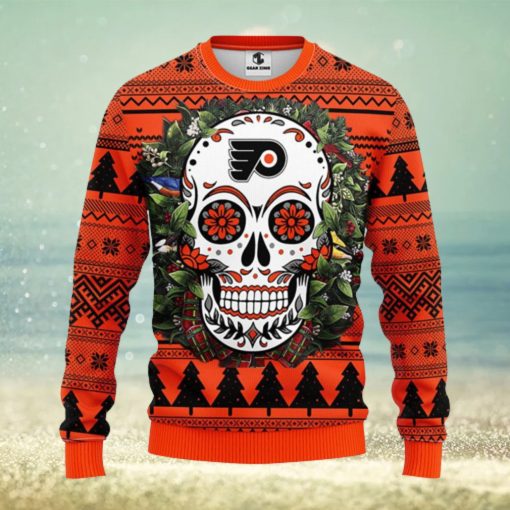 Philadelphia Flyers Skull Flower Ugly Christmas Ugly Sweater