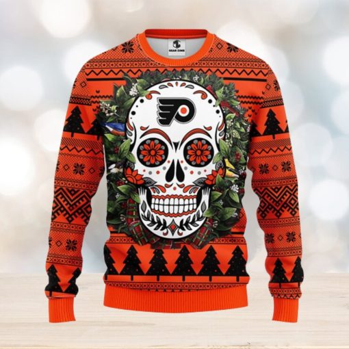 Philadelphia Flyers Skull Flower Ugly Christmas Ugly Sweater