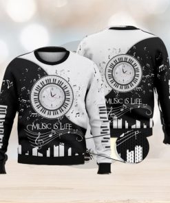 Piano Clock Music Is Life Trending Shirts 3D Ugly Sweater Christmas Gift Sweater