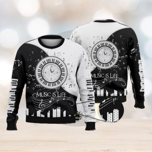 Piano Clock Music Is Life Trending Shirts 3D Ugly Sweater Christmas Gift Sweater