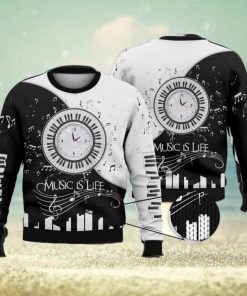 Piano Clock Music Is Life Trending Shirts 3D Ugly Sweater Christmas Gift Sweater