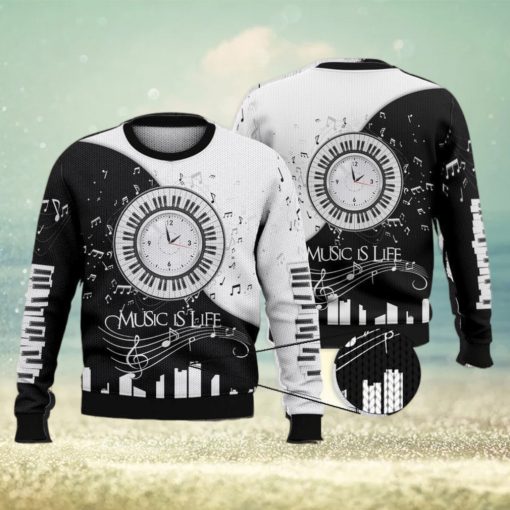 Piano Clock Music Is Life Trending Shirts 3D Ugly Sweater Christmas Gift Sweater