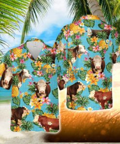 Pineapple Hawaiian Theme For Hereford Cattle Lovers All 3D Printed Hawaiian Shirt