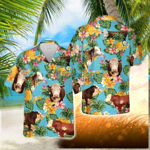 Pineapple Hawaiian Theme For Hereford Cattle Lovers All 3D Printed Hawaiian Shirt