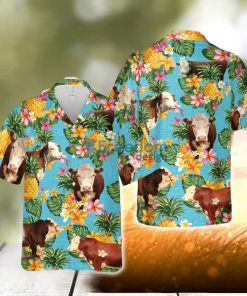 Pineapple Hawaiian Theme For Hereford Cattle Lovers All 3D Printed Hawaiian Shirt