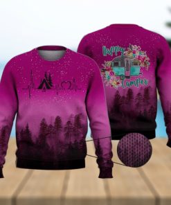 Pink Forest Heartbeat Happy Camper 3D Full Print Ugly Sweater Christmas Gift Sweater