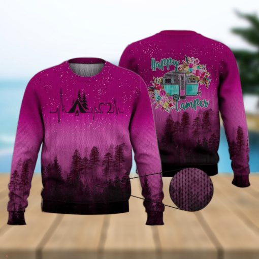 Pink Forest Heartbeat Happy Camper 3D Full Print Ugly Sweater Christmas Gift Sweater