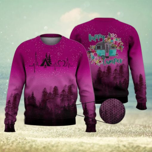 Pink Forest Heartbeat Happy Camper 3D Full Print Ugly Sweater Christmas Gift Sweater