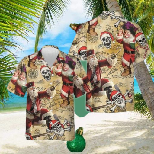 Pirate Santa Claus Hawaiian Shirt Funny Santa Retro Button Up Shirt Gifts For Christmas