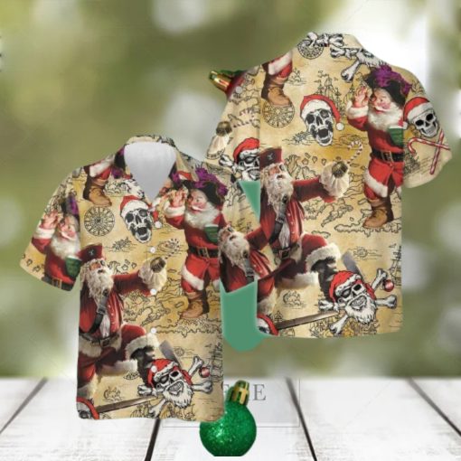 Pirate Santa Claus Hawaiian Shirt Funny Santa Retro Button Up Shirt Gifts For Christmas