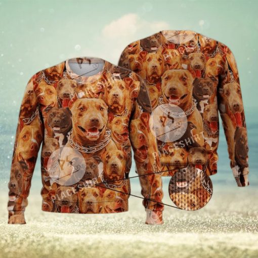 Pitbull Dog Cute Puppies For Dog Lovers 3D Full Print Ugly Sweater Christmas Gift Sweater