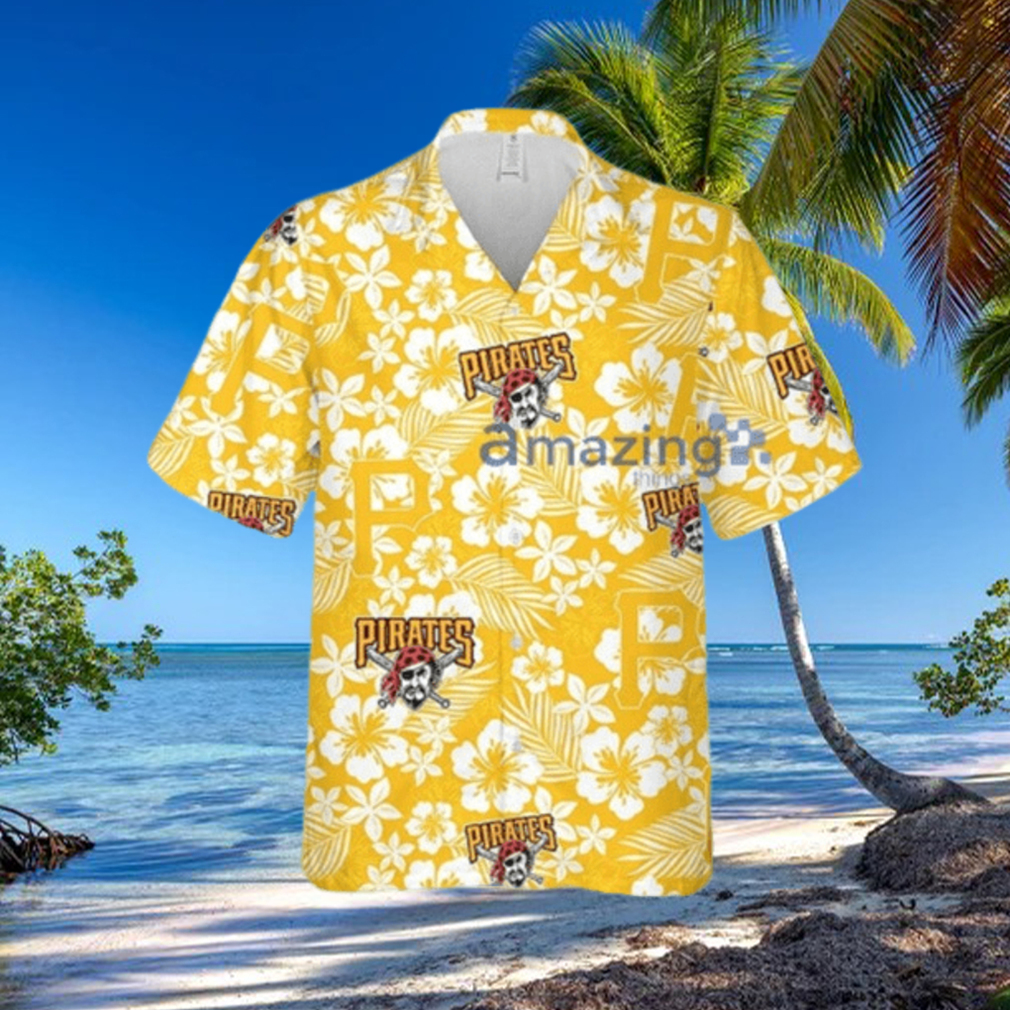Pittsburgh Pirates Yellow Flower Green Palm Leaf Tropical 3D Hawaiian Shirt
