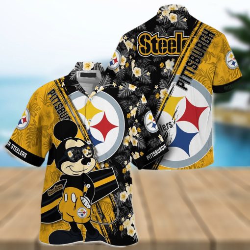 Pittsburgh Steelers Hawaiian Shirt Mickey Print Floral Pattern This Summer