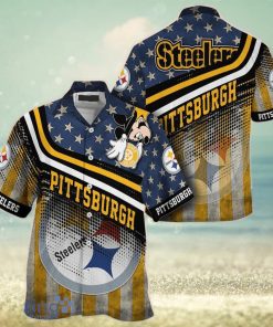 Pittsburgh Steelers NFL Hawaiian Shirt Mickey Graphic American Flag Printed 3D Shirt Best Gift For Fans