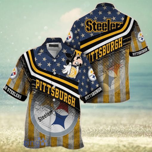 Pittsburgh Steelers NFL Hawaiian Shirt Mickey Graphic American Flag Printed 3D Shirt Best Gift For Fans