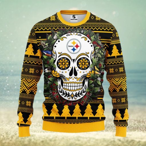 Pittsburgh Steelers Skull Flower Ugly Christmas Ugly Sweater