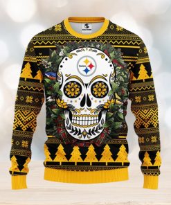 Pittsburgh Steelers Skull Flower Ugly Christmas Ugly Sweater