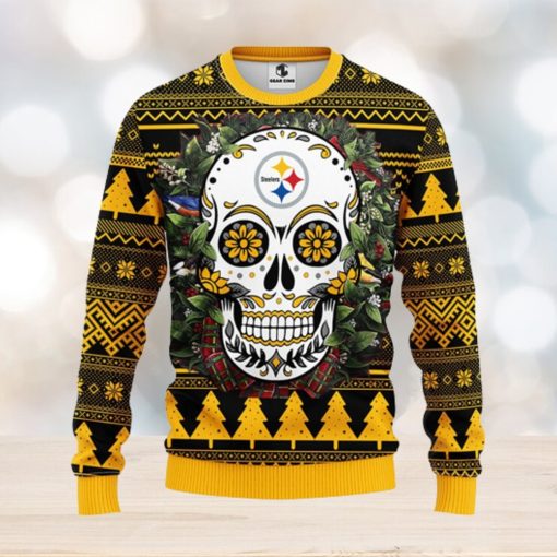 Pittsburgh Steelers Skull Flower Ugly Christmas Ugly Sweater