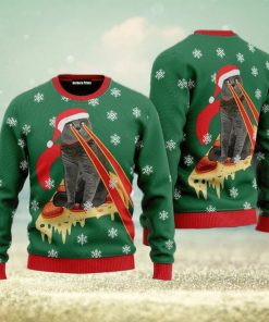 Pizza Cat With Laser Eyes Ugly Christmas Sweater All Over