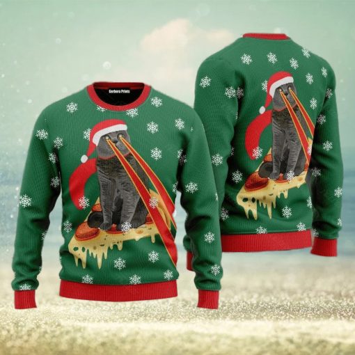 Pizza Cat With Laser Eyes Ugly Christmas Sweater All Over