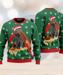 Pizza Cat With Laser Eyes Ugly Christmas Sweater All Over