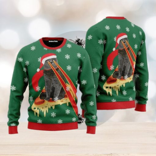 Pizza Cat With Laser Eyes Ugly Christmas Sweater All Over