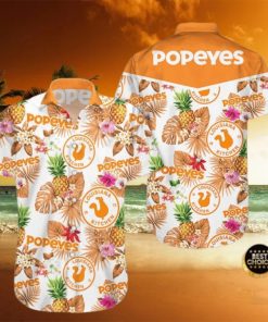 Popeyes Pineapple Kitchen Tropical Flower Aloha Hawaiian Shirt