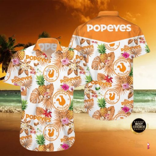 Popeyes Pineapple Kitchen Tropical Flower Aloha Hawaiian Shirt