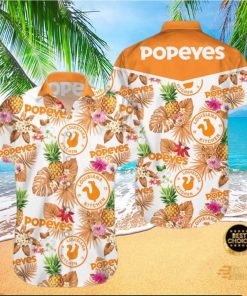 Popeyes Pineapple Kitchen Tropical Flower Aloha Hawaiian Shirt