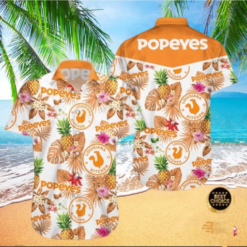 Popeyes Pineapple Kitchen Tropical Flower Aloha Hawaiian Shirt