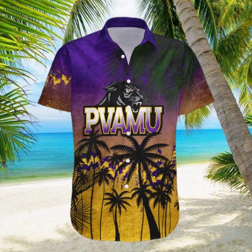 Prairie View A M Panthers 3D Hawaiian Shirt Coconut Tree Tropical Grunge NCAA Summer Beach hawaiian shirt