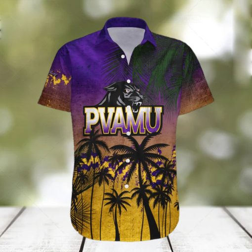 Prairie View A M Panthers 3D Hawaiian Shirt Coconut Tree Tropical Grunge NCAA Summer Beach hawaiian shirt