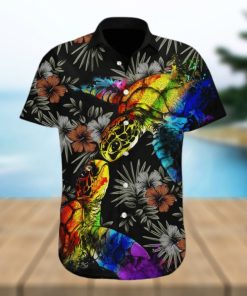 Pride Hawaiian Shirt Gift For Gay Colorful Turtle Lgbt Flower Design Hawaiian Shirt