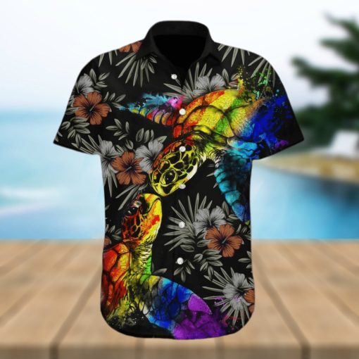 Pride Hawaiian Shirt Gift For Gay  Colorful Turtle Lgbt Flower Design Hawaiian Shirt