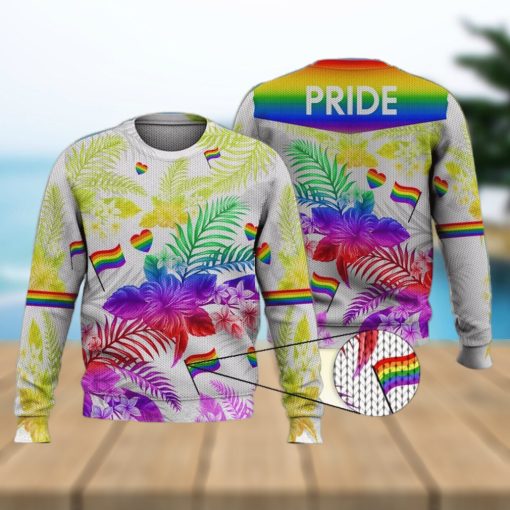 Pride Lgbtq  Hawaiian Plumeria Flower 3D Full Print Ugly Sweater Christmas Gift Sweater