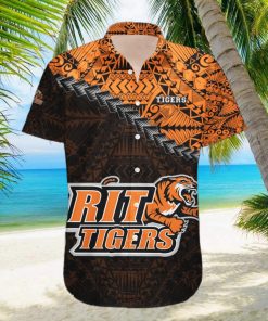 RIT Tigers 3D Hawaiian Shirt Grunge Polynesian TattooNCAA Summer Beach hawaiian shirt