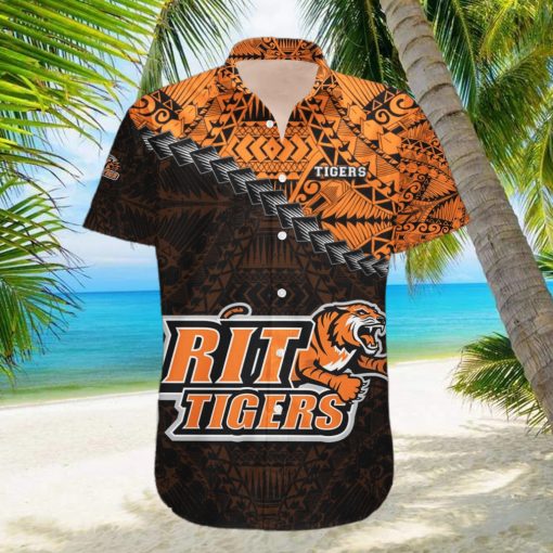 RIT Tigers 3D Hawaiian Shirt Grunge Polynesian TattooNCAA Summer Beach hawaiian shirt