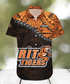 RIT Tigers 3D Hawaiian Shirt Grunge Polynesian TattooNCAA Summer Beach hawaiian shirt