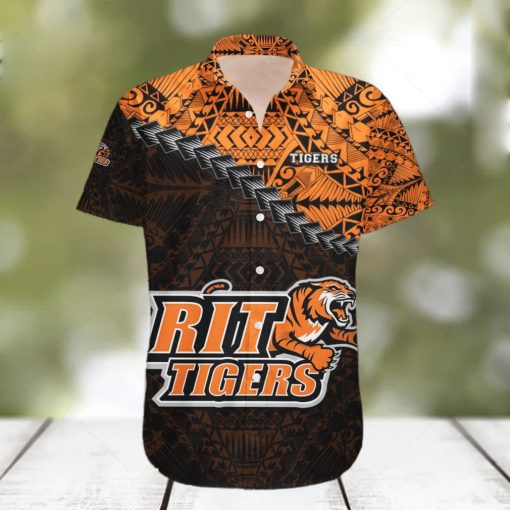 RIT Tigers 3D Hawaiian Shirt Grunge Polynesian TattooNCAA Summer Beach hawaiian shirt