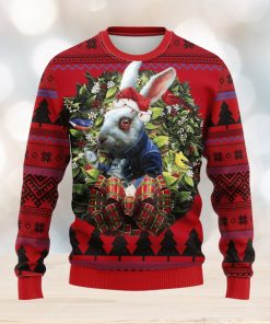 Rabbit Wearing Coat Alice In Wonderland Noel Mc Thanksgiving Women Mens Ugly Christmas Sweater