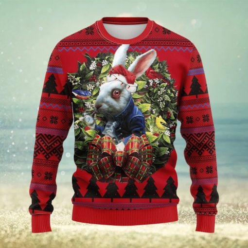 Rabbit Wearing Coat Alice In Wonderland Noel Mc Thanksgiving Women Mens Ugly Christmas Sweater