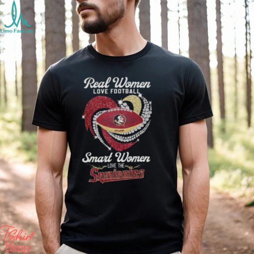 Real Women Love Football Smart Women Love The Florida State Seminoles Diamond Heart 2023 Shirt