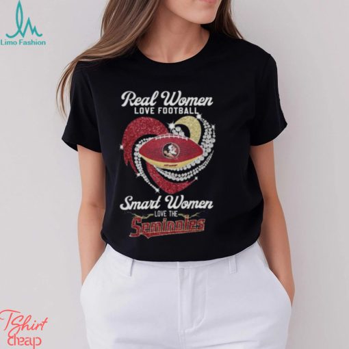 Real Women Love Football Smart Women Love The Florida State Seminoles Diamond Heart 2023 Shirt