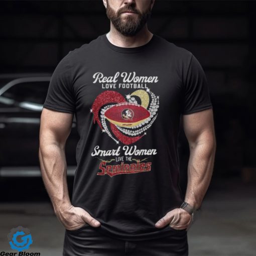 Real Women Love Football Smart Women Love The Florida State Seminoles Diamond Heart 2023 Shirt