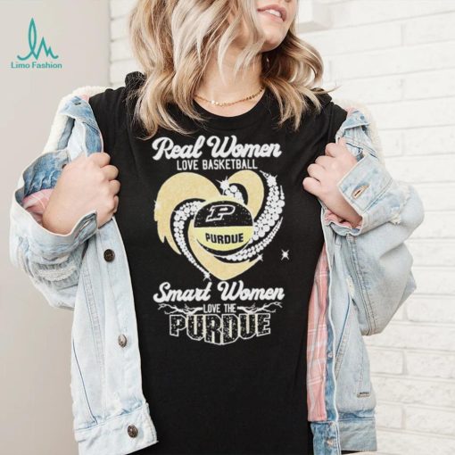 Real women love basketball smart women love the purdue boilermaker heart diamond T shirts