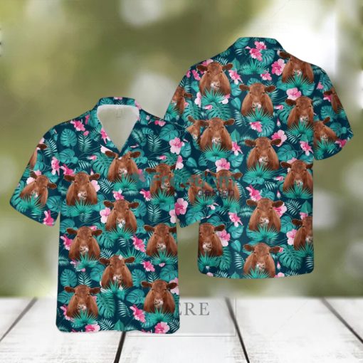 Red Angus Blue Floral Summer 3D Hawaiian Shirt