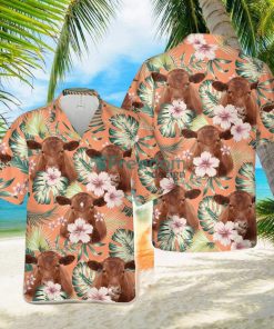 Red Angus Summer Happiness Floral Farm 3D Hawaiian Shirt