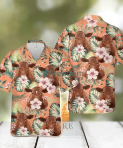 Red Angus Summer Happiness Floral Farm 3D Hawaiian Shirt